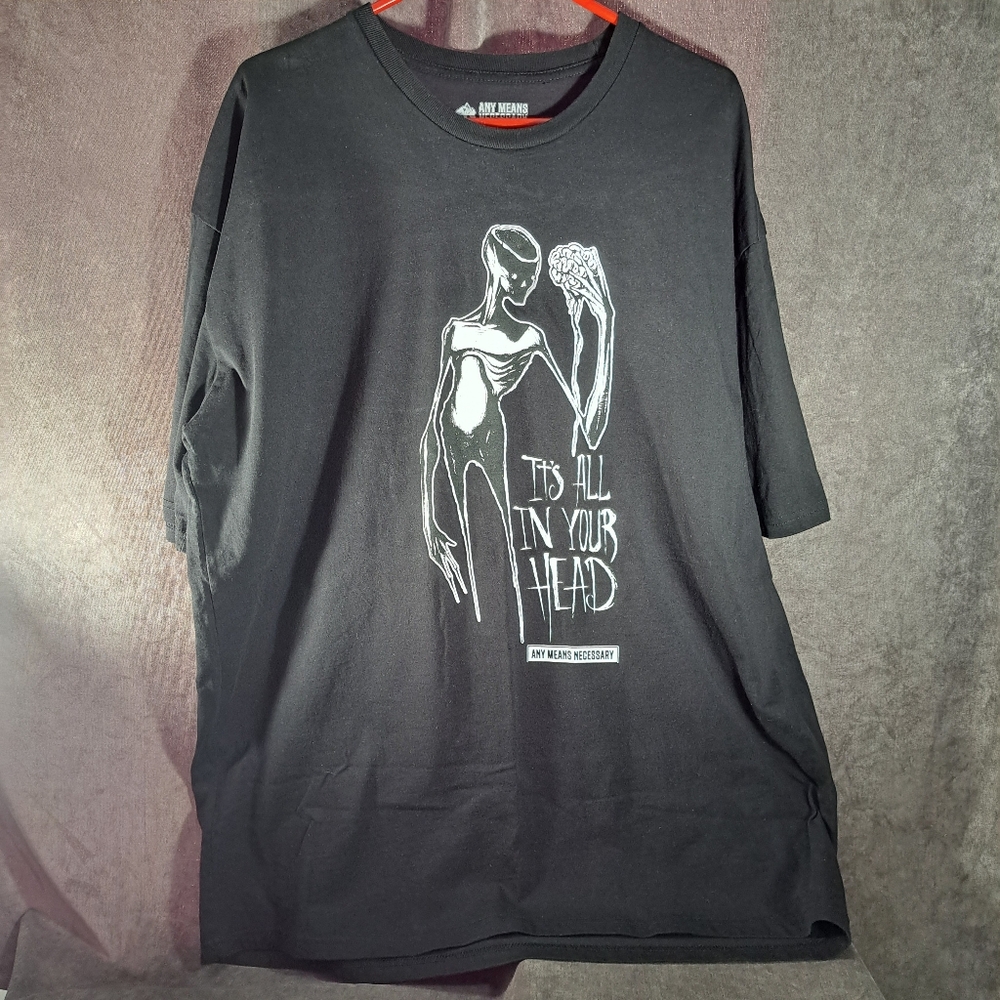 Any Means Necessary It's All In Your Head Black Graphic Tee NWOT 3XL OOP